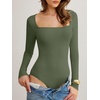 image:imageANRABESS Womens Long Sleeve Square Neck BodysuitArmy Green