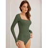 image:imageANRABESS Womens Long Sleeve Square Neck BodysuitArmy Green
