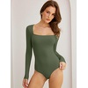 image:imageANRABESS Womens Long Sleeve Square Neck BodysuitArmy Green