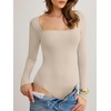 image:imageANRABESS Womens Long Sleeve Square Neck BodysuitBeige
