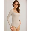 image:imageANRABESS Womens Long Sleeve Square Neck BodysuitBeige