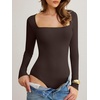 image:imageANRABESS Womens Long Sleeve Square Neck BodysuitBrown
