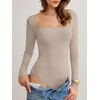 image:imageANRABESS Womens Long Sleeve Square Neck BodysuitLight Khaki