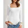 image:imageANRABESS Womens Long Sleeve Square Neck BodysuitWhite