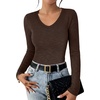 image:imageANRABESS Womens Long Sleeve V Neck Shirts Slim Fit Tops Basic TeeBrown