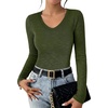 image:imageANRABESS Womens Long Sleeve V Neck Shirts Slim Fit Tops Basic TeeGreen