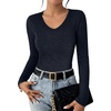 image:imageANRABESS Womens Long Sleeve V Neck Shirts Slim Fit Tops Basic TeeNavy Blue