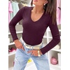 image:imageANRABESS Womens Long Sleeve V Neck Shirts Slim Fit Tops Basic TeePurple Red