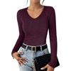 image:imageANRABESS Womens Long Sleeve V Neck Shirts Slim Fit Tops Basic TeePurple Red