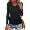 image:imageANRABESS Long Sleeve Shirts for Women V Neck Ruched Side Fall TopsBlack