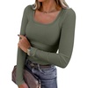 image:imageANRABESS Women Long Sleeve Shirts Scoop Neck Fall Ribbed TopsArmy Green