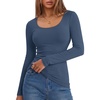 image:imageANRABESS Women Long Sleeve Thermal Shirts Scoop Neck TopGrey Blue