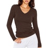 image:imageANRABESS Womens Long Sleeve V Neck Shirts Slim Fit Tops Basic TeeBrown