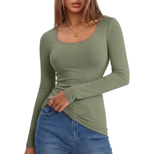 image:imageANRABESS Women Long Sleeve Thermal Shirts Scoop Neck TopOlive