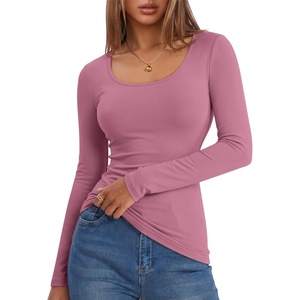 image:imageANRABESS Women Long Sleeve Thermal Shirts Scoop Neck TopPink