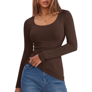 image:imageANRABESS Women Long Sleeve Thermal Shirts Scoop Neck TopRed Brown