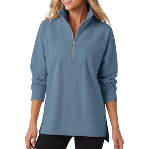 image:imageANRABESS Womens Half Zip Sweatshirts Loose Fleece PulloverGray Blue