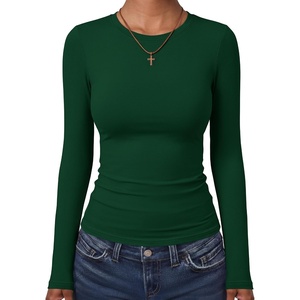 image:imageANRABESS Womens Long Sleeve Shirts Fitted Double Lined TopDeep Green