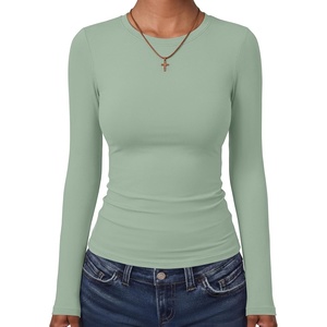image:imageANRABESS Womens Long Sleeve Shirts Fitted Double Lined TopGreen