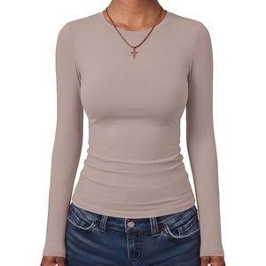 image:imageANRABESS Womens Long Sleeve Shirts Fitted Double Lined TopGrey