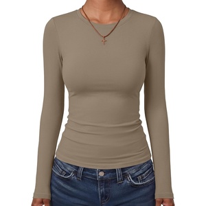 image:imageANRABESS Womens Long Sleeve Shirts Fitted Double Lined TopKhaki