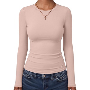 image:imageANRABESS Womens Long Sleeve Shirts Fitted Double Lined TopLight Pink