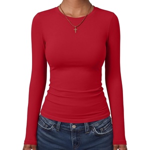 image:imageANRABESS Womens Long Sleeve Shirts Fitted Double Lined TopRed