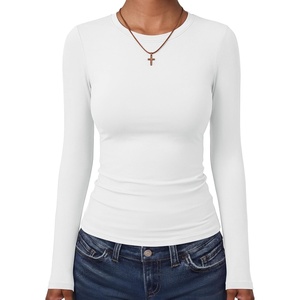 image:imageANRABESS Womens Long Sleeve Shirts Fitted Double Lined TopWhite