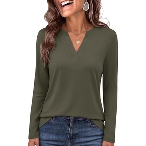 image:imageANRABESS Womens Long Sleeve Shirts V Neck Business Casual Work Tunic Tops Basic Tees 2026 Fall OutfitsArmy Green