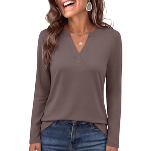 image:imageANRABESS Womens Long Sleeve Shirts V Neck Business Casual Work Tunic Tops Basic Tees 2026 Fall OutfitsBrown