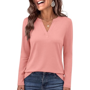 image:imageANRABESS Womens Long Sleeve Shirts V Neck Business Casual Work Tunic Tops Basic Tees 2026 Fall OutfitsCoral Pink