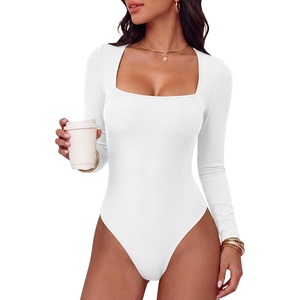 image:imageANRABESS Womens Long Sleeve Square Neck BodysuitWhite