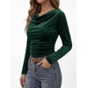 image:imageANRABESS Cowl Neck Tops for Women Long Sleeve Velvet ShirtsGreen