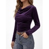 image:imageANRABESS Cowl Neck Tops for Women Long Sleeve Velvet ShirtsPurple