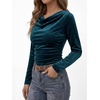 image:imageANRABESS Cowl Neck Tops for Women Long Sleeve Velvet ShirtsTeal Blue
