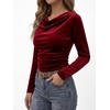 image:imageANRABESS Cowl Neck Tops for Women Long Sleeve Velvet ShirtsWine Red
