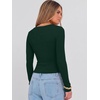 image:imageANRABESS Long Sleeve Crop Top for Women Scoop Neck Ribbed ShirtsDark Green