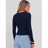 image:imageANRABESS Long Sleeve Crop Top for Women Scoop Neck Ribbed ShirtsNavy Blue