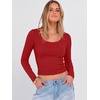 image:imageANRABESS Long Sleeve Crop Top for Women Scoop Neck Ribbed ShirtsRed
