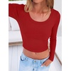 image:imageANRABESS Long Sleeve Crop Top for Women Scoop Neck Ribbed ShirtsRed