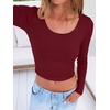 image:imageANRABESS Long Sleeve Crop Top for Women Scoop Neck Ribbed ShirtsWine Red