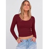 image:imageANRABESS Long Sleeve Crop Top for Women Scoop Neck Ribbed ShirtsWine Red