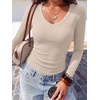 image:imageANRABESS Long Sleeve Shirts for Women Fall V Neck Slim Fit Tops Basic TeeBeige