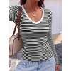 image:imageANRABESS Long Sleeve Shirts for Women Fall V Neck Slim Fit Tops Basic TeeBlack White