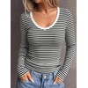 image:imageANRABESS Long Sleeve Shirts for Women Fall V Neck Slim Fit Tops Basic TeeBlack White