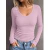 image:imageANRABESS Long Sleeve Shirts for Women Fall V Neck Slim Fit Tops Basic TeeBright Pink
