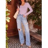 image:imageANRABESS Long Sleeve Shirts for Women Fall V Neck Slim Fit Tops Basic TeeBright Pink