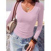 image:imageANRABESS Long Sleeve Shirts for Women Fall V Neck Slim Fit Tops Basic TeeBright Pink