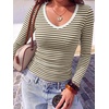 image:imageANRABESS Long Sleeve Shirts for Women Fall V Neck Slim Fit Tops Basic TeeBrown White