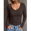 image:imageANRABESS Long Sleeve Shirts for Women Fall V Neck Slim Fit Tops Basic TeeCoffee